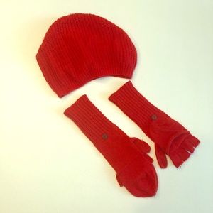 Cherry Red Beret hat and gloves/mittens